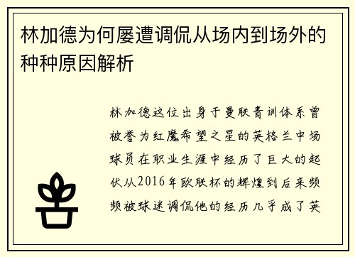 林加德为何屡遭调侃从场内到场外的种种原因解析